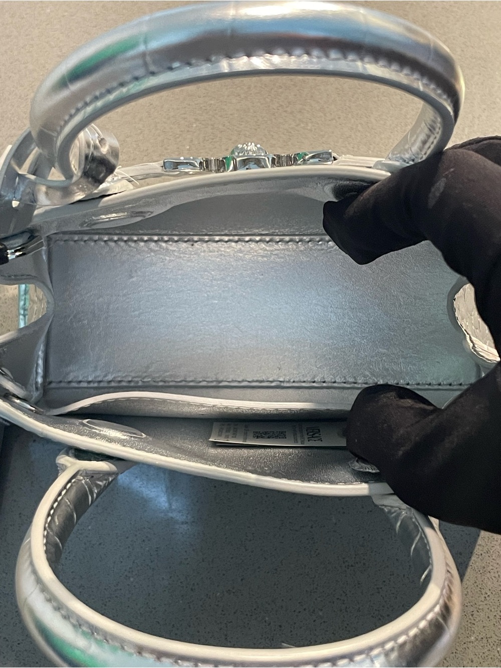Versace Silver Croc-Embossed Mini Tote with Detachable Strap - Picture 12 of 16